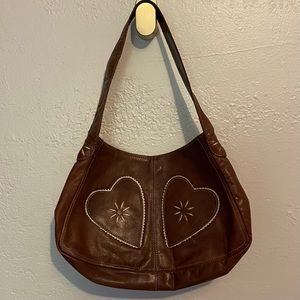 Anthropologie Vintage Y2K Brown Leather Purse Heart Pockets